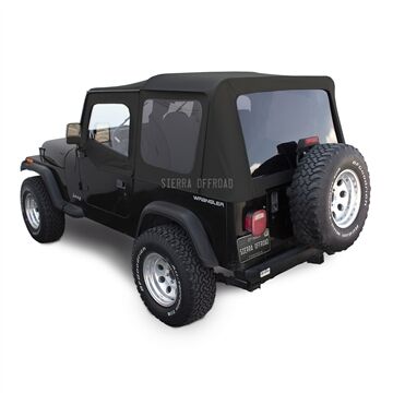 Sierra Offroad Jeep Wrangler YJ Soft Top 88-95 in Black Sailcloth, Tinted Windows, Upper Doors