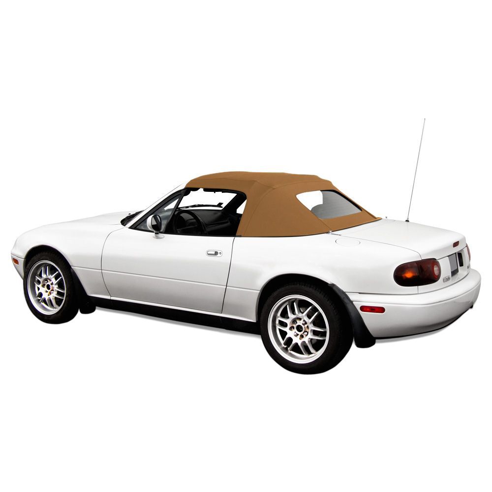 Mazda Convertible Top 1990-2005 Miata Factory Style Non-Zip Glass Window Cabrio Grain Vinyl Light Tan No Rain Rail
