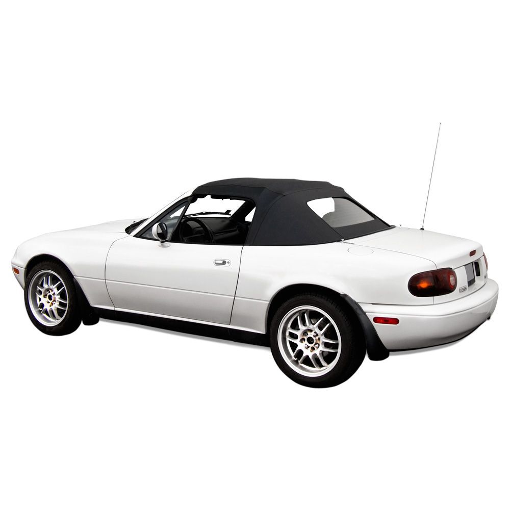 Mazda Convertible Top 1990-2005 Miata Factory Style Non-Zip Glass Window with Rain Rail Cabrio Grain Vinyl Black