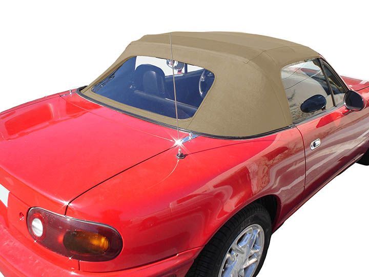 Mazda Convertible Top 1990-1997 Miata Factory Style Zippered Plastic Window with Rain Rail Cabrio Grain Vinyl Light Tan