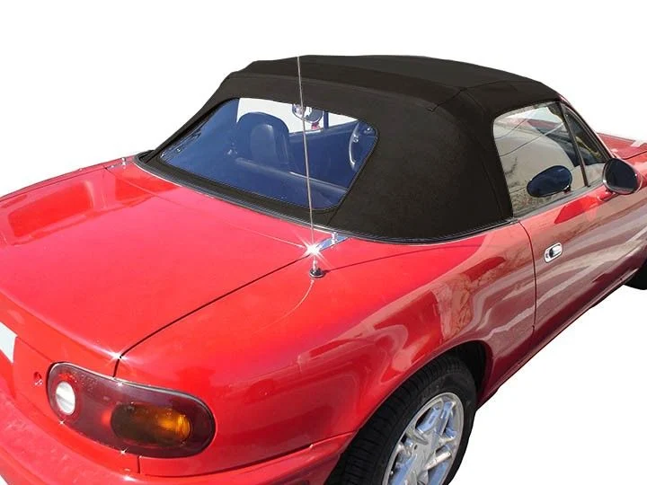 Mazda Convertible Top 1990-1997 Miata Factory Style Zippered Plastic Window with Rain Rail Cabrio Grain Vinyl Black