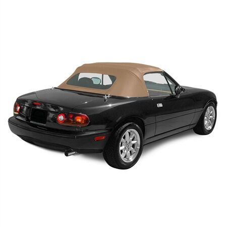 Mazda Convertible Top 1990-1997 Miata Factory Style Zippered Plastic Window Cabrio Grain Vinyl Light Tan No Rain Rail