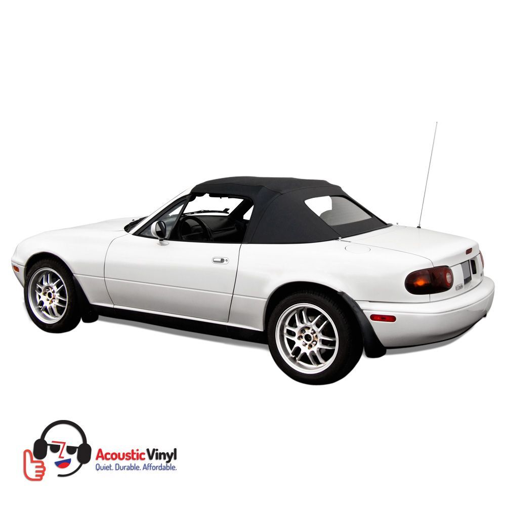 Mazda Convertible Top 1990-2005 Miata Factory Style Non-Zip Glass Window Trilogy Vinyl Black No Rain Rail