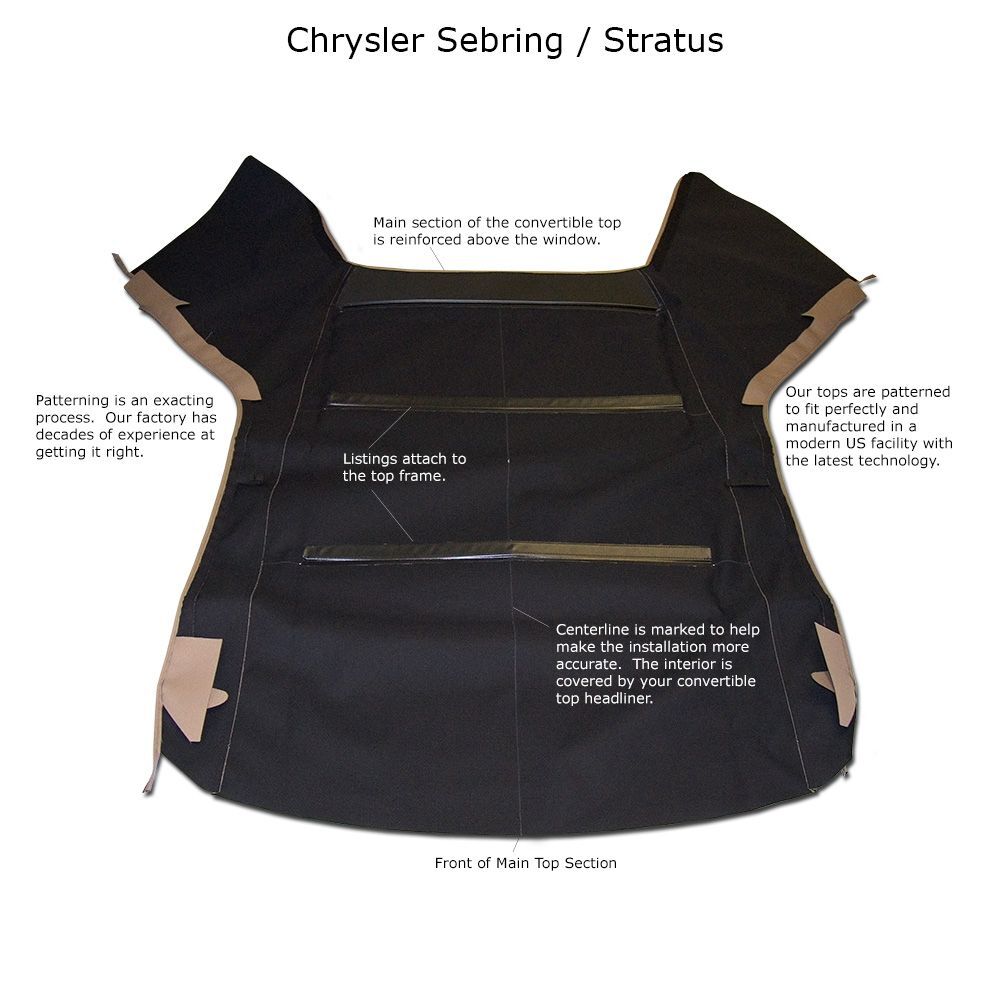 Chrysler Convertible Top 2001-2006 Sebring/Stratus Front Section Only Black Sailcloth Vinyl No Rear Window